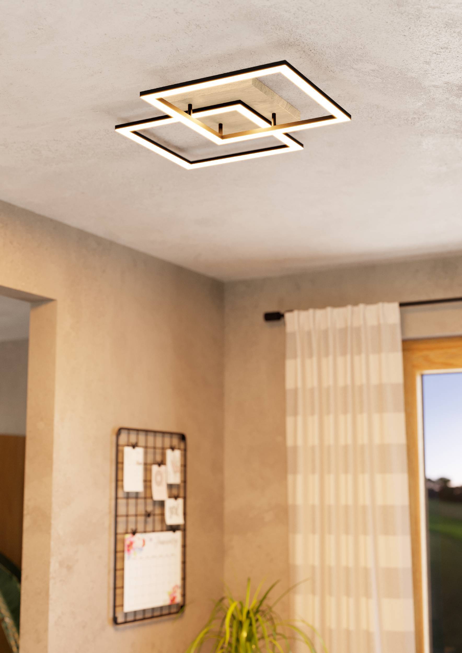 Eglo EU PANAGRIA LED Wall Light – Black & Wood Finish, Integrated LED, Warm White 3000K, 540mm Indoor Wall Light
