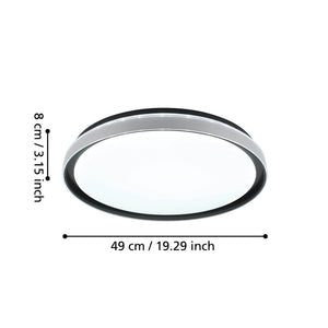 Eglo EU SELUCI LED Ceiling Light – Black Finish, Tuneable White 3000–6500K, Remote Control, 490mm Indoor Ceiling Light