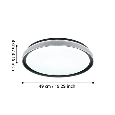 Eglo EU SELUCI LED Ceiling Light – Black Finish, Tuneable White 3000–6500K, Remote Control, 490mm Indoor Ceiling Light