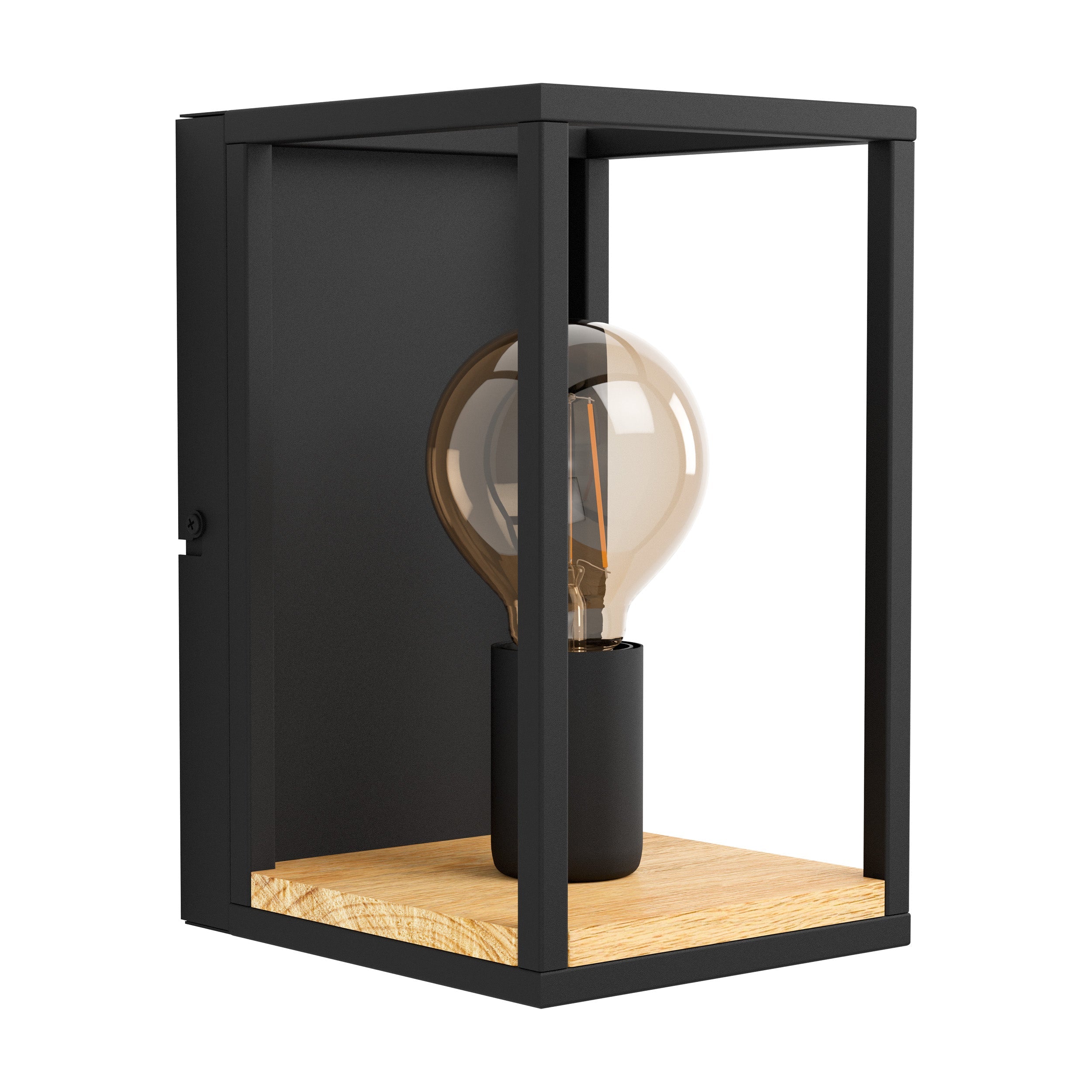 Eglo EU Fattoria Black Steel & Natural Wood Contemporary Single Pendant