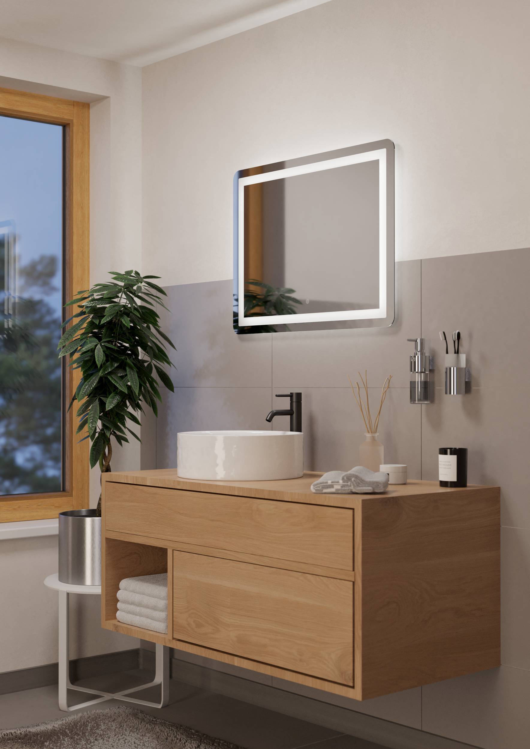 Eglo EU BUENAVISTA 2 LED Bathroom Mirror Light – 800mm Silver, Anti?Fog, 3?Step CCT Touch Switch, IP44