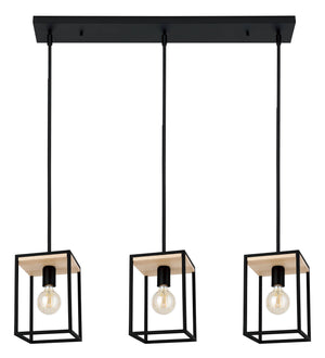 Eglo EU Libertad Caged Black And Wooden 3-Light Pendant