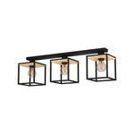 Eglo EU Libertad 3-Light Caged Black And Wooden Ceiling Light product image - Endon Lighting from First Light Direct with great prices and fast UK delivery