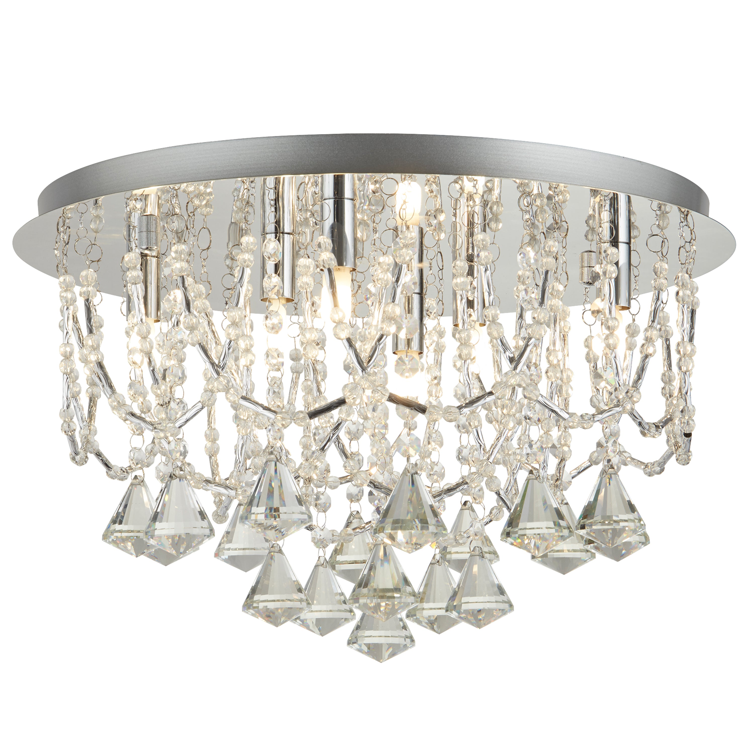 Mela 6Lt Flush -  Chrome & Clear Crystal Pyramid Drops