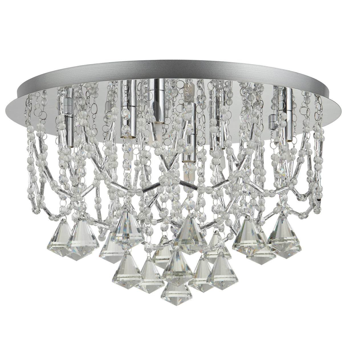 Searchlight Electric Mela 6Lt Flush -  Chrome & Clear Crystal Pyramid Drops 9986-6CC