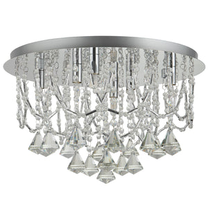 Searchlight Electric Mela 6Lt Flush -  Chrome & Clear Crystal Pyramid Drops 9986-6CC