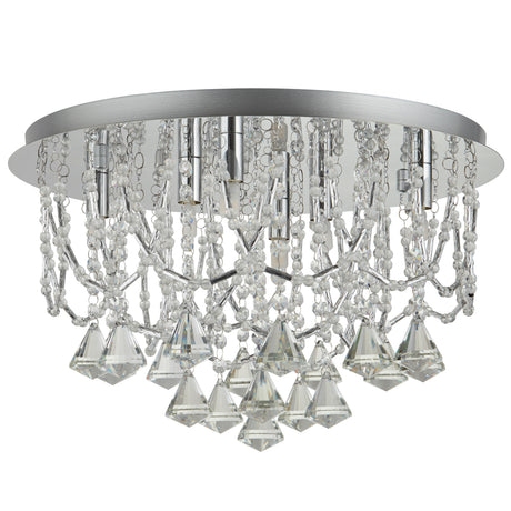 Searchlight Electric Mela 6Lt Flush -  Chrome & Clear Crystal Pyramid Drops 9986-6CC