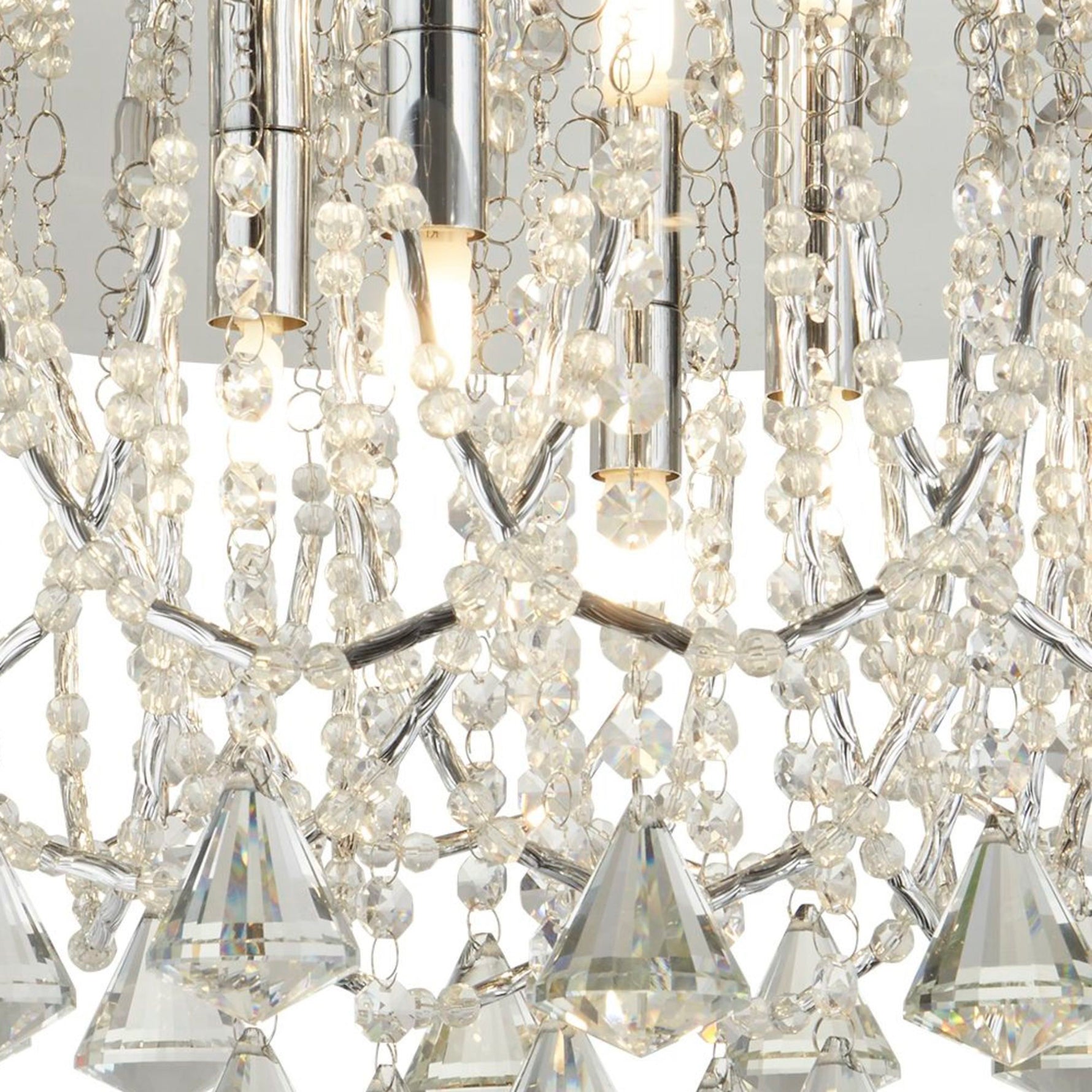 Searchlight Electric Mela 6Lt Flush -  Chrome & Clear Crystal Pyramid Drops 9986-6CC