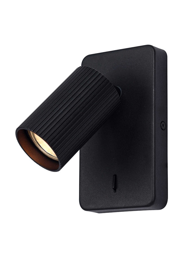 Franklite Broadway 1lt Spotlight matt black with black ribbed sleeve Broadway part no - SPOT9151-112