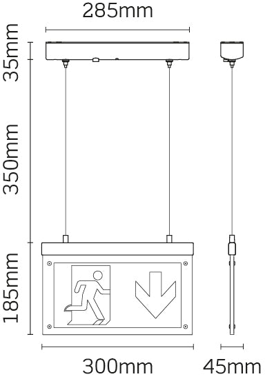 JCC Lighting JC50325 Surface mount suspended Exit Blade Maintained 3M IP20 without legend