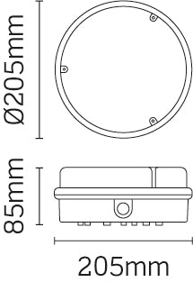 JCC Lighting JC23401EMWPR RadiaLED Utility Mains IP65 Ø205mm Bulkhead 12W 4000K 1150lm LED Prismatic EM