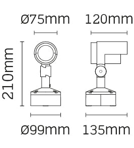 JCC Lighting JC17043 10.1W surface mount adjustable Spotlight 210mm 41° beam angle IP65