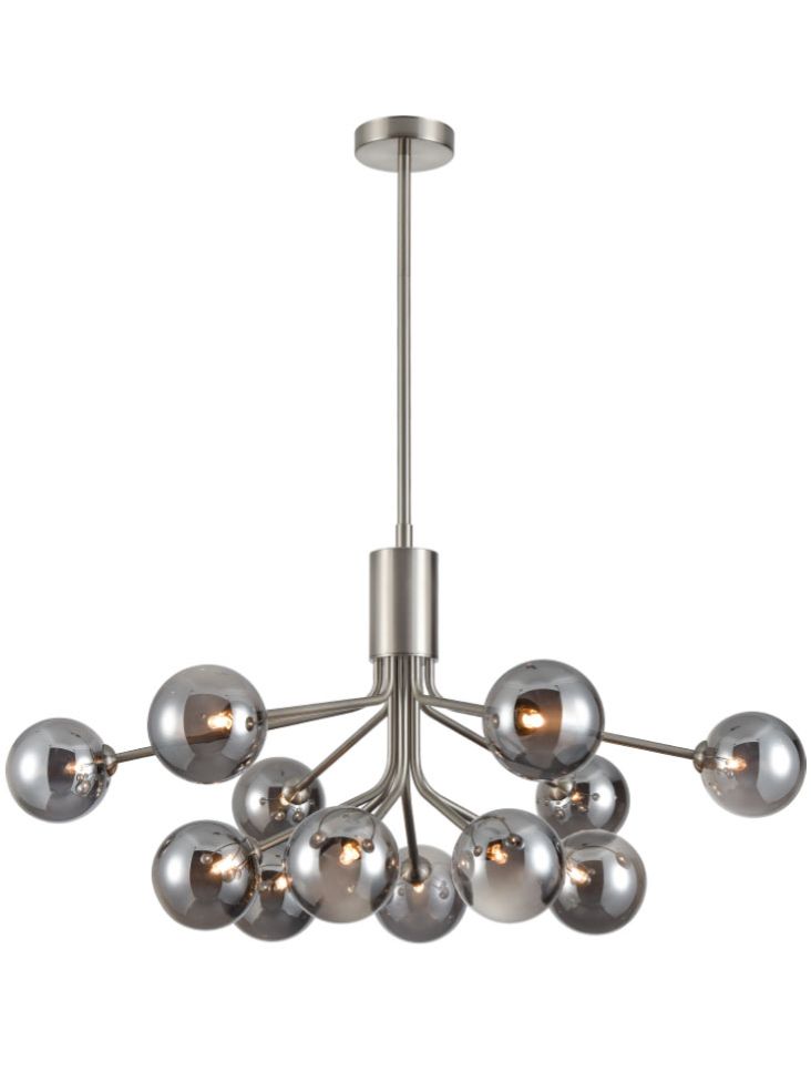 Franklite Cosmic 12 light pendant in satin nickel with smoked glass Cosmic part no - FL2469-12-376