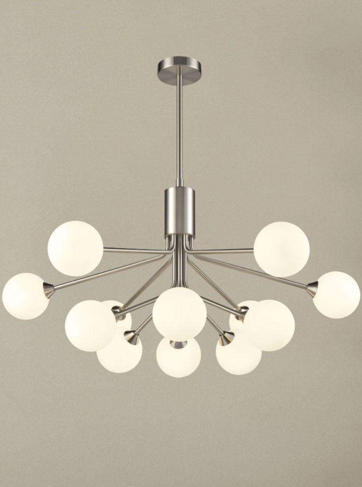 Franklite Cosmic 12 light pendant in satin nickel with matt opal glass Cosmic part no - FL2469-12-378