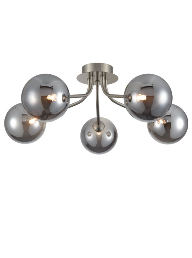 Franklite Cosmic 5 light fitting in satin nickel with smoked glass Cosmic part no - FL2469-5-376