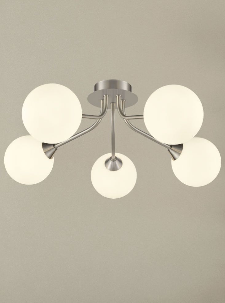 Franklite Cosmic 5 light fitting in satin nickel with matt opal glass Cosmic part no - FL2469-5-378