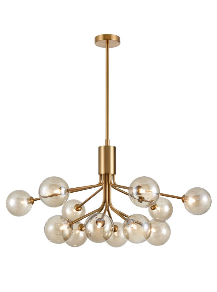 Franklite Cosmic 12 light pendant in antique gold with amber glass Cosmic part no - FL2470-12-377