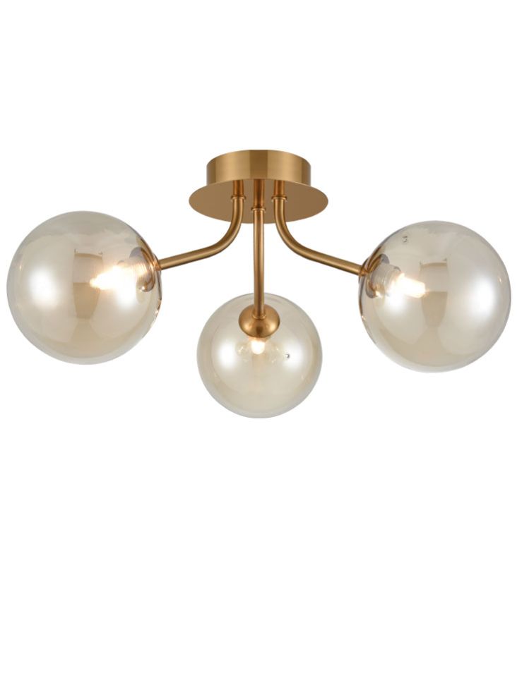 Franklite Cosmic 3 light fitting in antique gold with amber glass Cosmic part no - FL2470-3-377