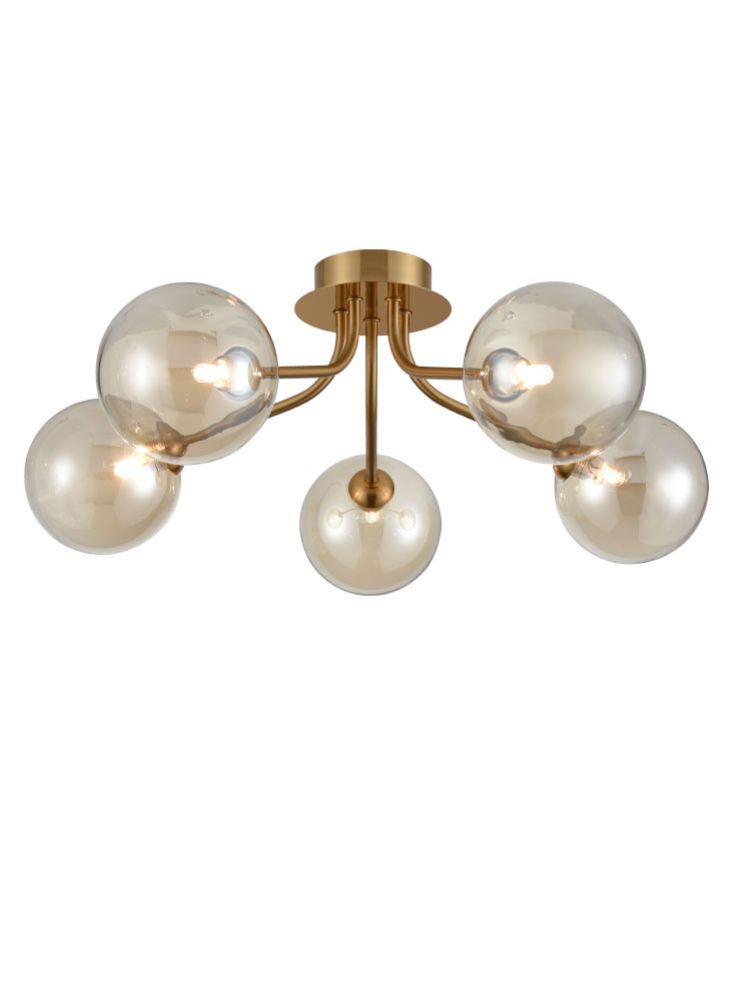 Franklite Cosmic 5 light fitting in antique gold with amber glass Cosmic part no - FL2470-5-377