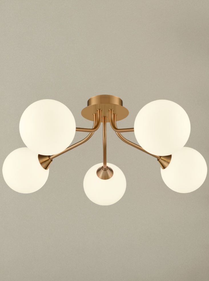 Franklite Cosmic 5 light fitting in antique gold with matt opal glass Cosmic part no - FL2470-5-378
