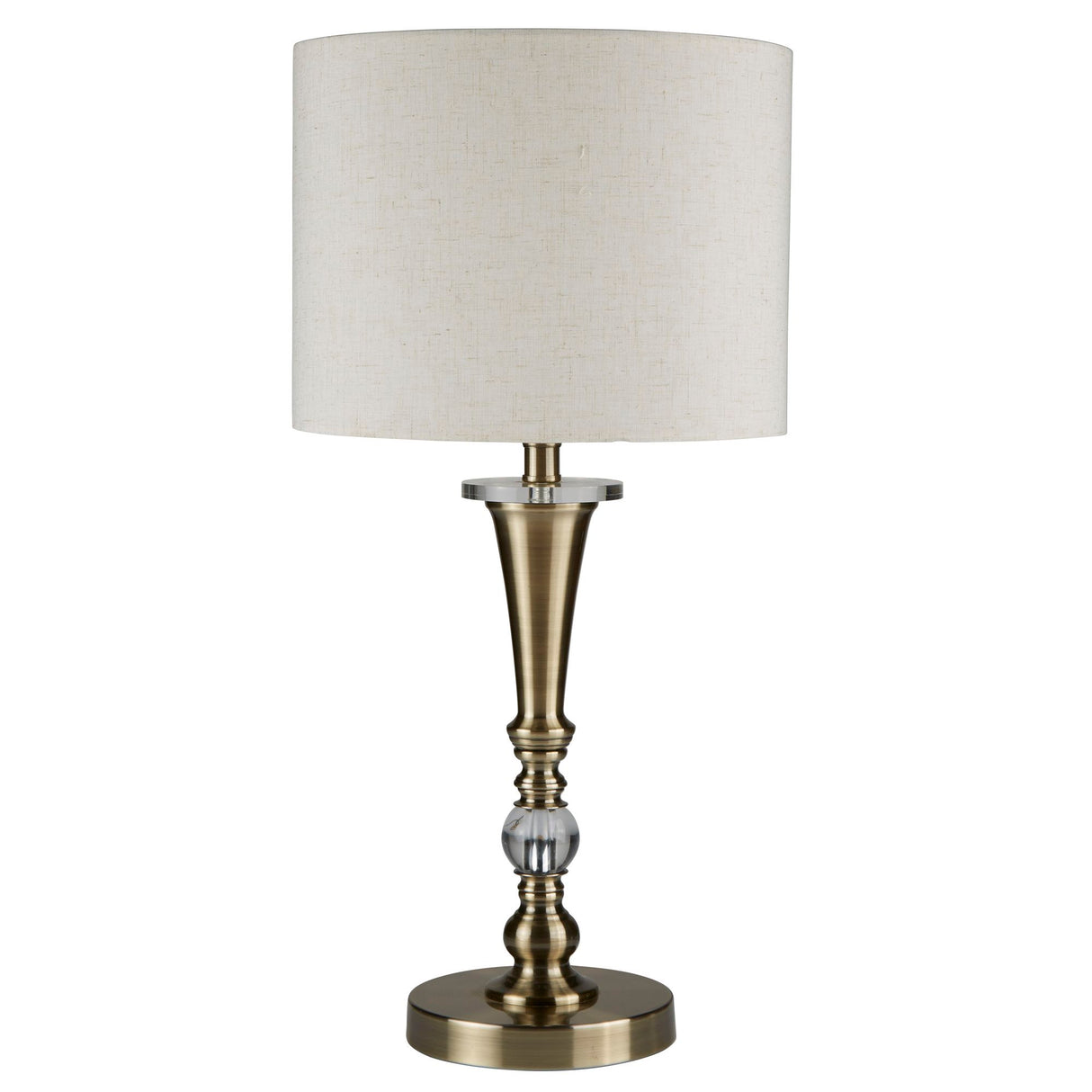 Searchlight Electric Oscar Table Lamp - Antique Brass Metal & Oatmeal Linen Shade 1011AB