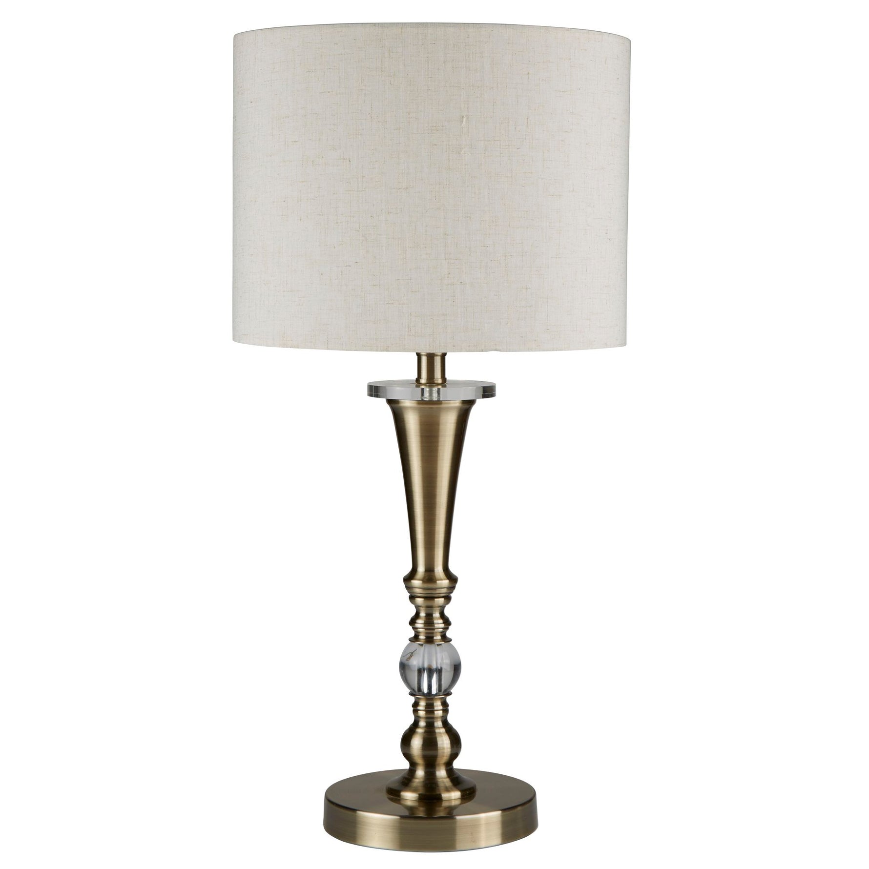 Searchlight Electric Oscar Table Lamp - Antique Brass Metal & Oatmeal Linen Shade 1011AB