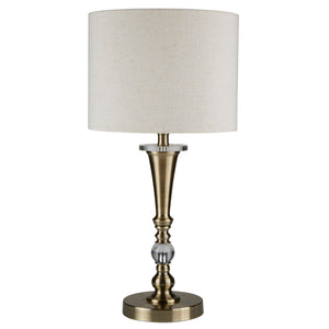 Searchlight Electric Oscar Table Lamp - Antique Brass Metal & Oatmeal Linen Shade 1011AB
