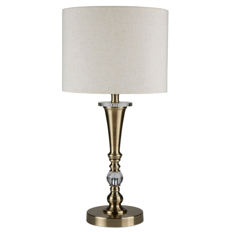 Searchlight Electric Oscar Table Lamp - Antique Brass Metal & Oatmeal Linen Shade 1011AB