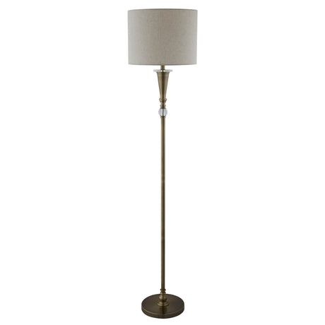 Searchlight Electric Oscar Floor Lamp - Antique Brass Metal & Linen 1012AB