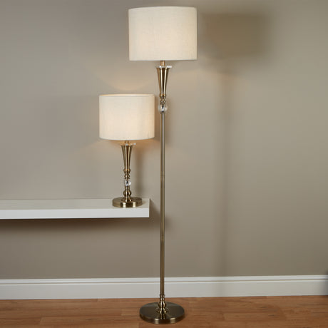 Searchlight Electric Oscar Floor Lamp - Antique Brass Metal & Linen 1012AB