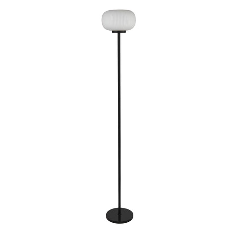 Searchlight Electric Lumina Floor Lamp - Black Metal & Opal Ribbed Glass 10274-1BK