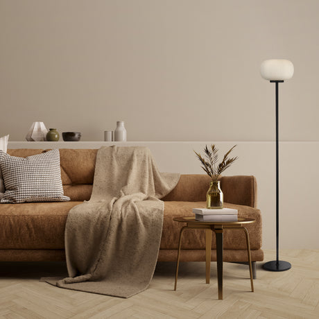 Searchlight Electric Lumina Floor Lamp - Black Metal & Opal Ribbed Glass 10274-1BK