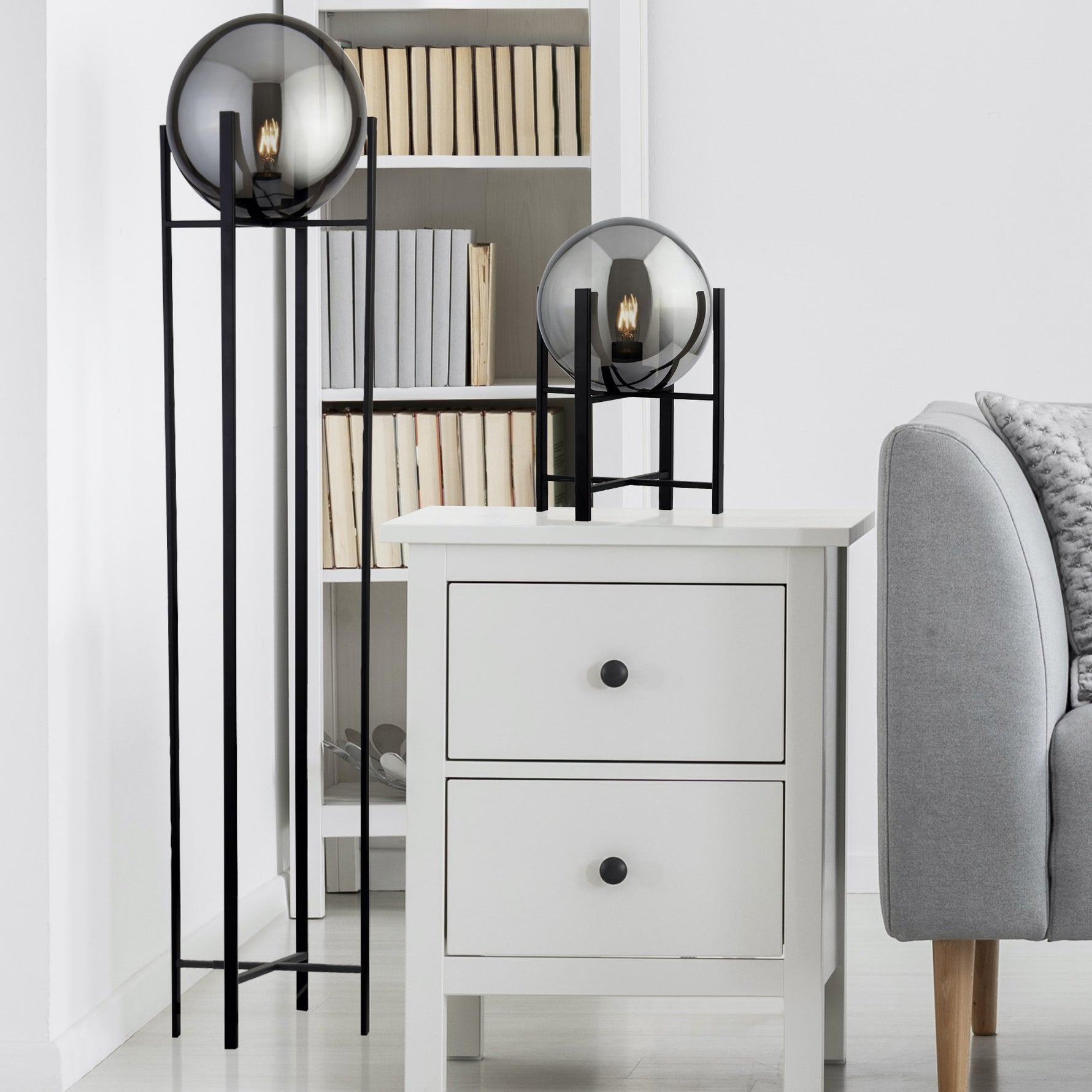 Searchlight Electric Amsterdam Floor Lamp  - Black Metal & Smoked Glass 1030-1SM