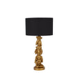 3 Wise Monkeys Table Lamp - Gold Resin & Black Fabric Shade
