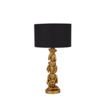 3 Wise Monkeys Table Lamp - Gold Resin & Black Fabric Shade
