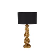 3 Wise Monkeys Table Lamp - Gold Resin & Black Fabric Shade