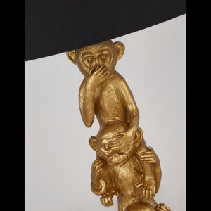 Searchlight Electric 3 Wise Monkeys Table Lamp - Gold Resin & Black Fabric Shade 1030GO