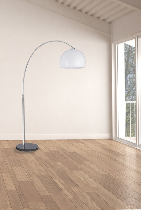 Searchlight Electric Arcs Floor Lamp - Chrome, Black Marble Base & White Shade 1037CC
