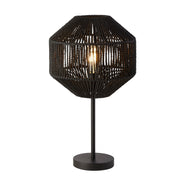 Wicker Table Lamp  - Matt Black Metal & Black Rope Shade