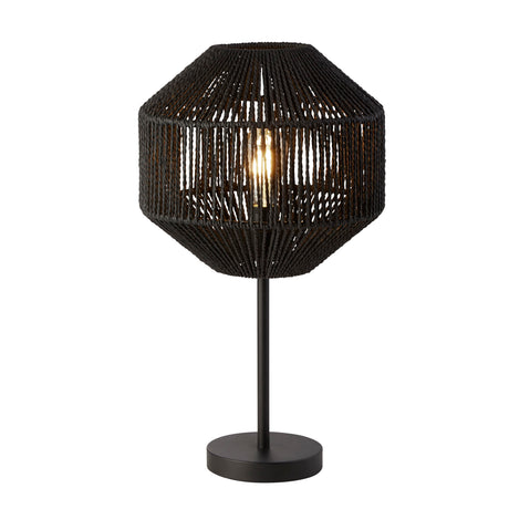 Wicker Table Lamp  - Matt Black Metal & Black Rope Shade