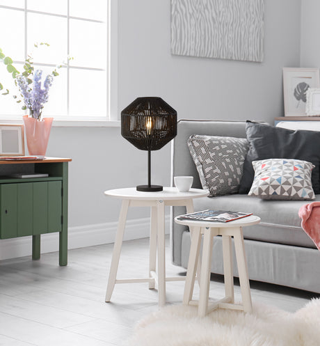 Searchlight Electric Wicker Table Lamp  - Matt Black Metal & Black Rope Shade 11201-1BK