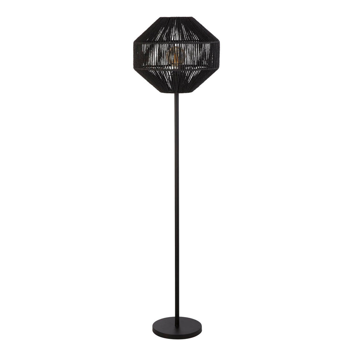 Searchlight Electric Wicker Floor Lamp - Matt Black Metal & Black Rope Shade 11202-1BK