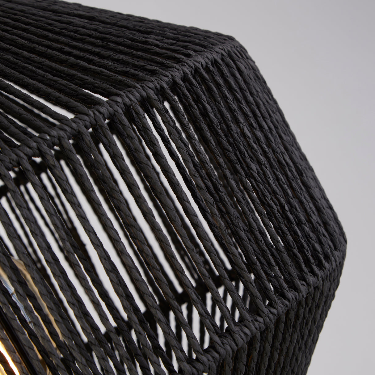 Searchlight Electric Wicker Floor Lamp - Matt Black Metal & Black Rope Shade 11202-1BK