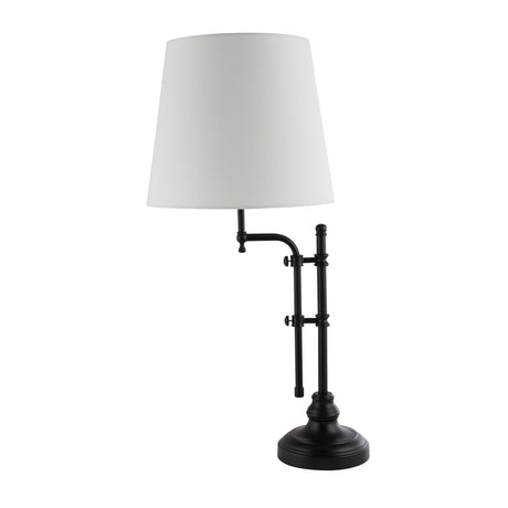 Searchlight Electric Munich Table Lamp - Matt Black Metal & Natural Linen Shade 12082-1BK