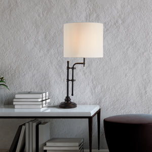 Searchlight Electric Munich Table Lamp - Matt Black Metal & Natural Linen Shade 12082-1BK