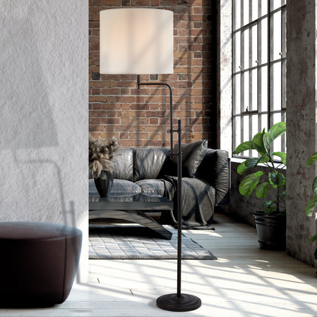 Searchlight Electric Munich Floor Lamp - Matt Black Metal & Natural Linen Shade 12083-1BK