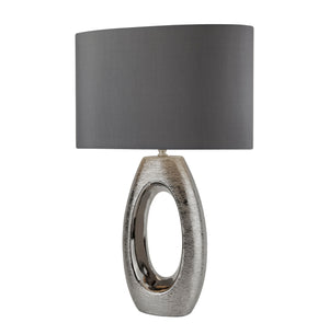 Artisan Table Lamp - Ceramic, Chrome & Grey Faux Silk Shade