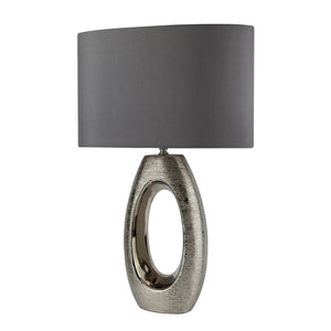 Searchlight Electric Artisan Table Lamp - Ceramic, Chrome & Grey Faux Silk Shade 1213CC
