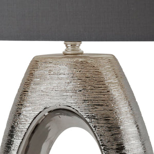 Searchlight Electric Artisan Table Lamp - Ceramic, Chrome & Grey Faux Silk Shade 1213CC