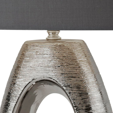 Searchlight Electric Artisan Table Lamp - Ceramic, Chrome & Grey Faux Silk Shade 1213CC